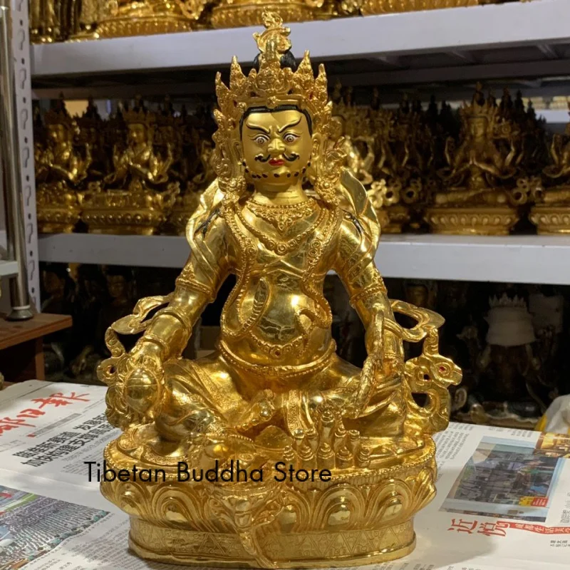 

10-Inch Yellow God of Wealth Copper Gilt Buddha Statue Tibetan Buddhism 30cm High 31cm Tibetan Barra Buddha Utensils Worship