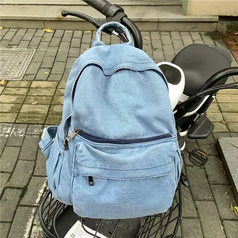 Casual Denim Backpack Women Leisure Outing Shoulder Bag for Female Travel Schoolbags Suitable for Boys and Girls Daypack Blue