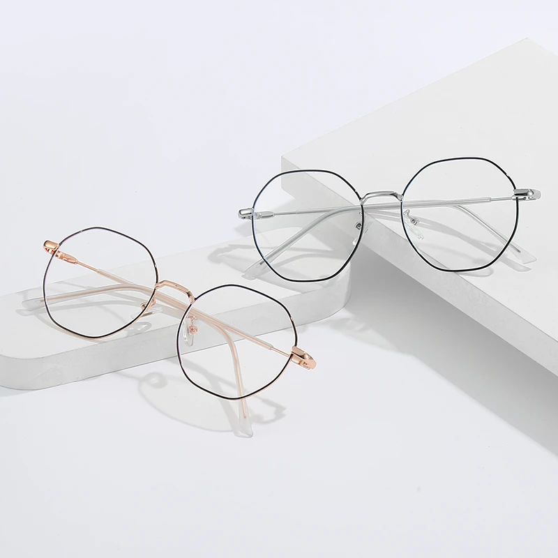 0 -0.5 -1.0 إلى -6.0 النساء الرجال الضوء الأزرق حجب مضلع قصر النظر نظارات الانتهاء من نظارات طبية معدنية للطلاب