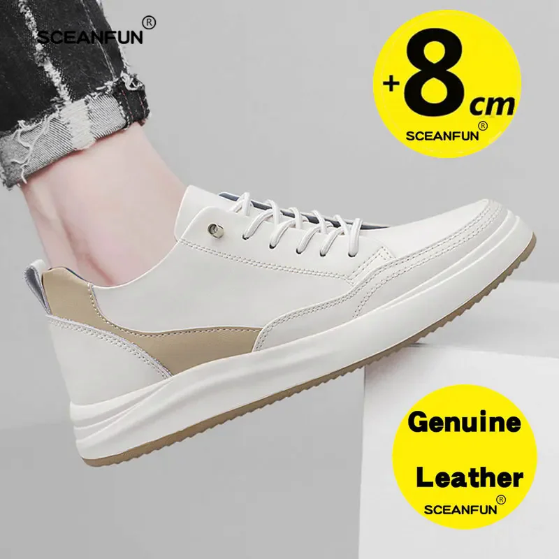 Man fashion genuine leather increase height 4/6/8cm casual sport platform shoes tennis invisible height increasing shoes 36-43