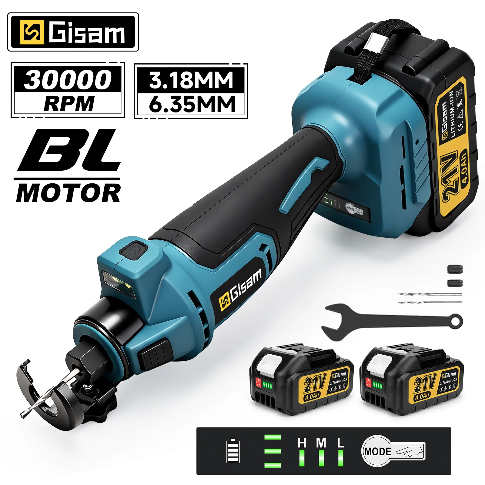 Gisam Bürstenloser Elektro-Trockenbau-Ausschnittsäge mit 3 Gängen, Rotations-Schneidewerkzeug für Holz, Trockenbau und Gipskarton, kompatibel mit Makita 18V Akku.