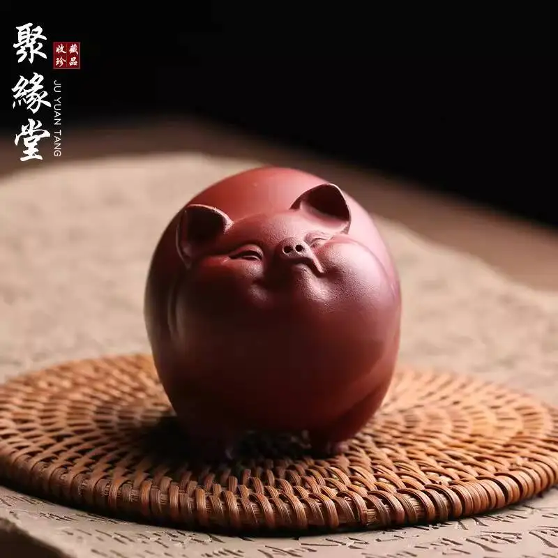 Yixing Purple Clay Pet Ornament, Fortune-Bringing Pig, Master-Crafted By Gao Shuibao, Fully Handmade Accessory, Collectible,