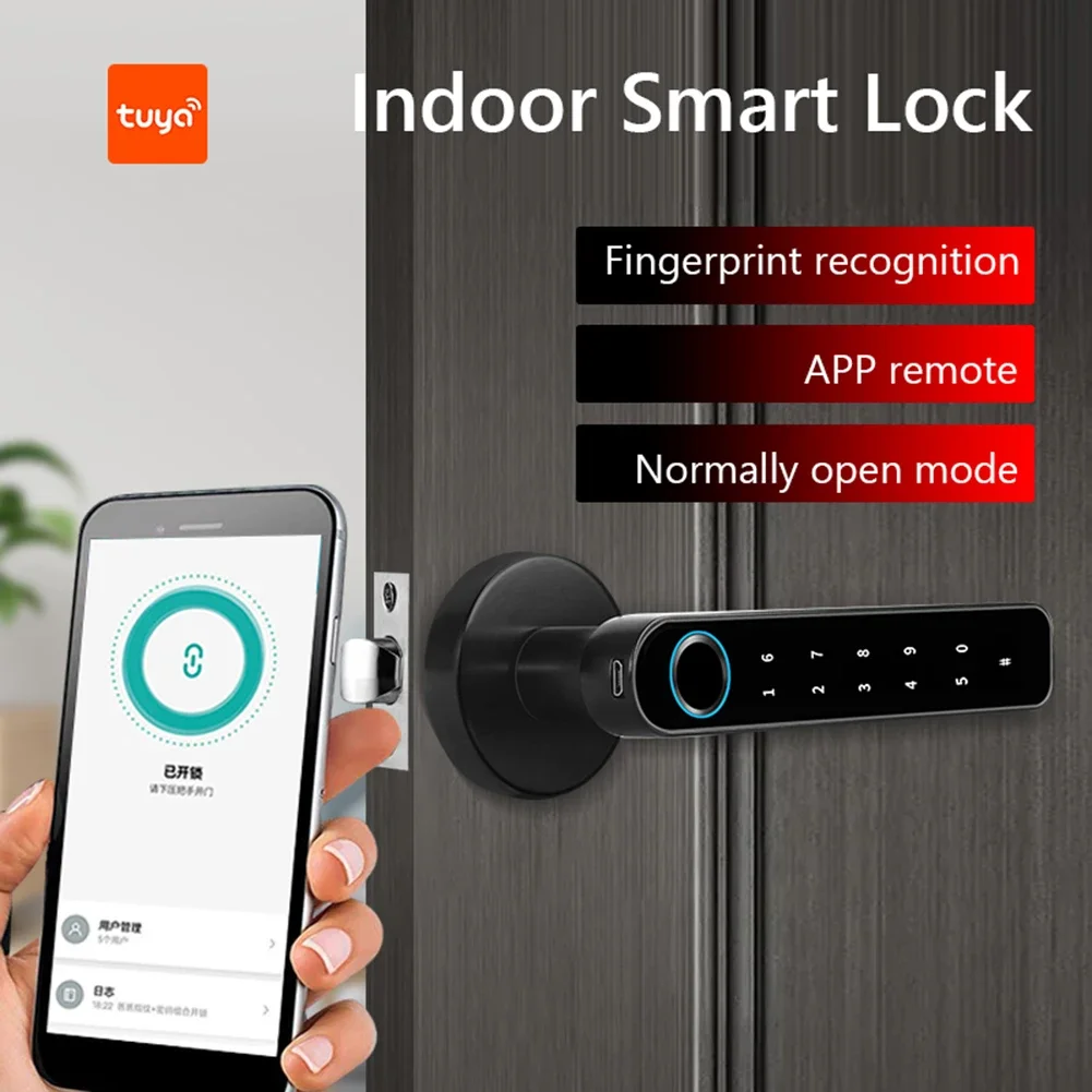 With Tuya Biometric Fingerprint Smart Door Lock Electronic Digital Lock Password Fingerprint Keyless Security Door Handle Home