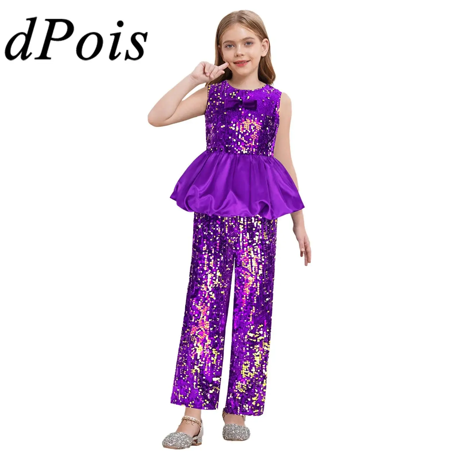 

Kids Princess Girls Costume Shiny Sequin Party Outfit Children's Festival Costume Tank Top Pants Elegant Birthday Proms Gown