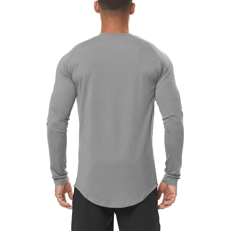 Mens Fitness Long Sleeve Shirt Male Casual Sports Skinny T-Shirt Bodybuilding Workout Tees Tops Running Quick Dry Gym Clothing