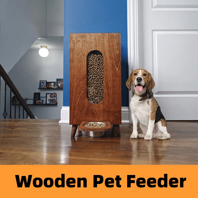 

Vintage-style Designed Wooden Pet Feeder,27.5 inch High,Without bending over,Elegantl Tasteful Wooden Furniture-Style Dog Feeder