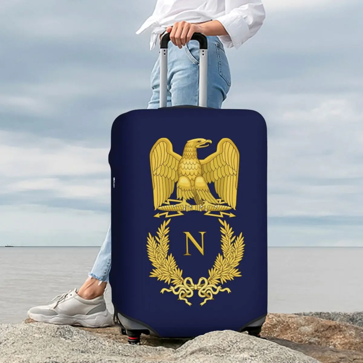 

Embleme De Napoleon Bonaparte Suitcase Cover Protection Elastic Travel Luggage Protector Covers for 18-32 Inch