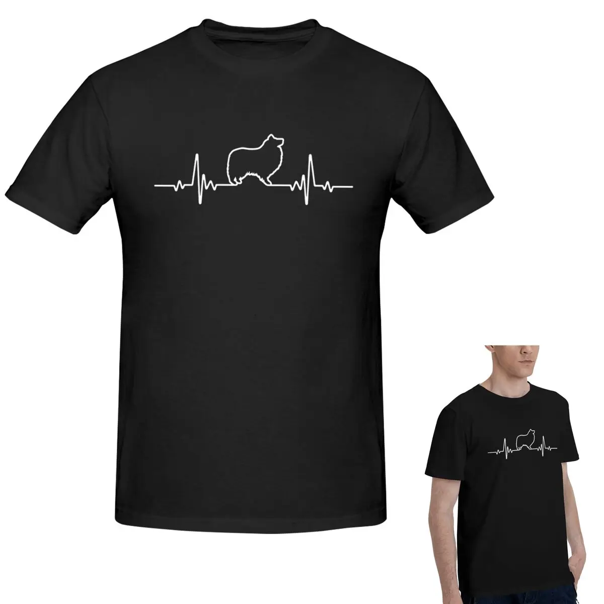 

100% хлопок, минималистичная футболка Heartbeat Shetland Sheepdog, мужская модная футболка большого размера, мужские летние рубашки с круглым вырезом, топы