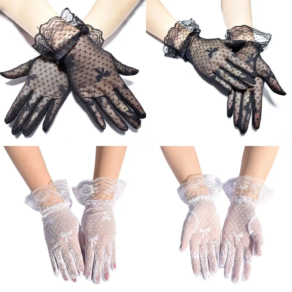 Women/Girls Bow Mesh Lace Glove Bride Gloves Summer Sunscreen Mittens Sexy Dress Party