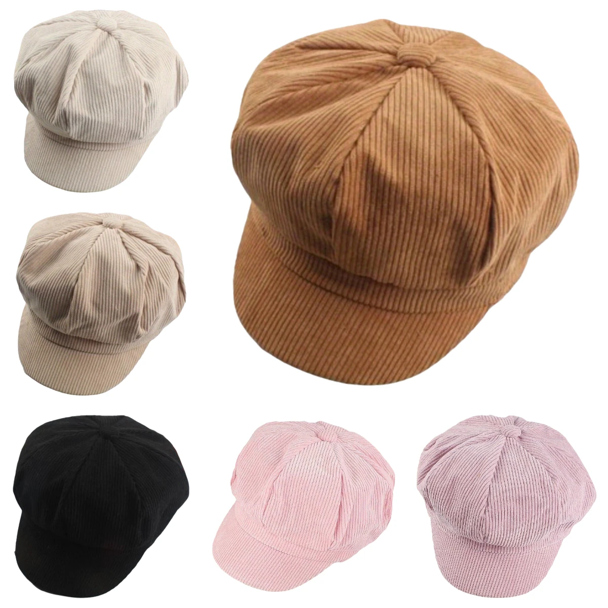 

Winter Warm Hat Literary Freshness Peaked Cap Woman Corduroy Beret Versatile Solid Color Fashionable Retro Trend Octagonal Hat