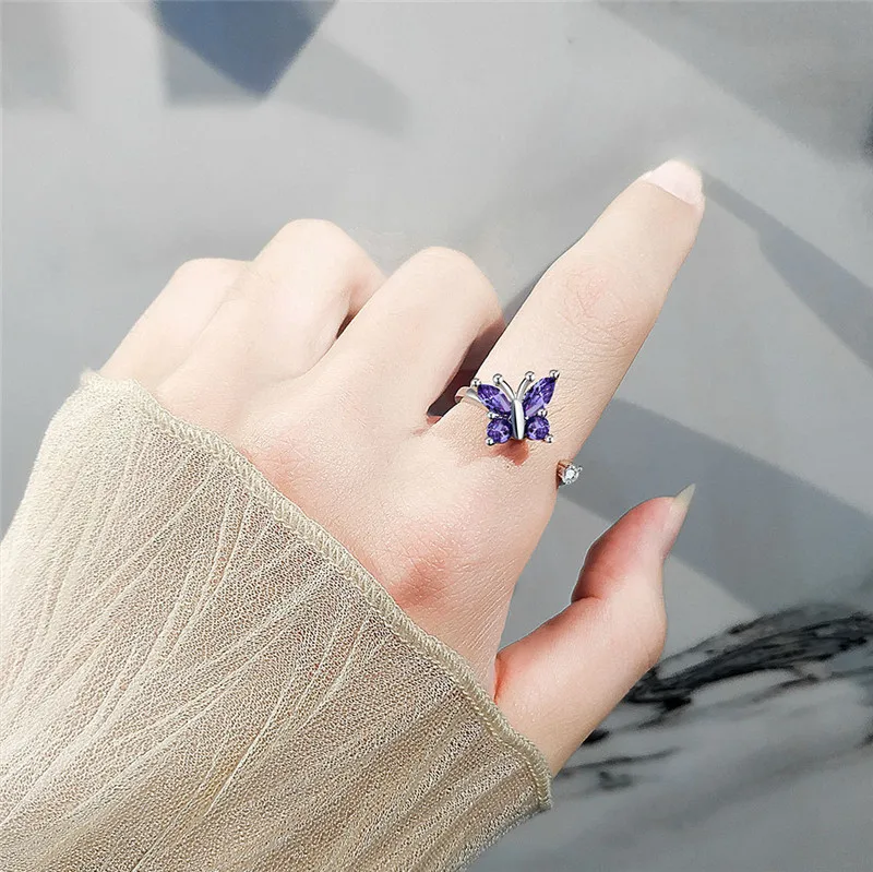Luxuriöser Schmetterlings-Sonnenblumen-Fidget-Spinner-Ring gegen Angstzustände für Frauen, Kristallblumen-Angst-Fingerringe, Anti-Stress-Hochzeitsschmuck – Detail 9