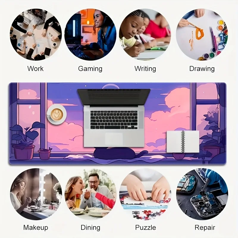 لوحة ماوس رائعة باللون الأرجواني والقطة السوداء، حصيرة مكتبية، سجادة ألعاب مطاطية مضادة للانزلاق، ملحقات كمبيوتر متينة، وسادات ماوس لوحة المفاتيح #6