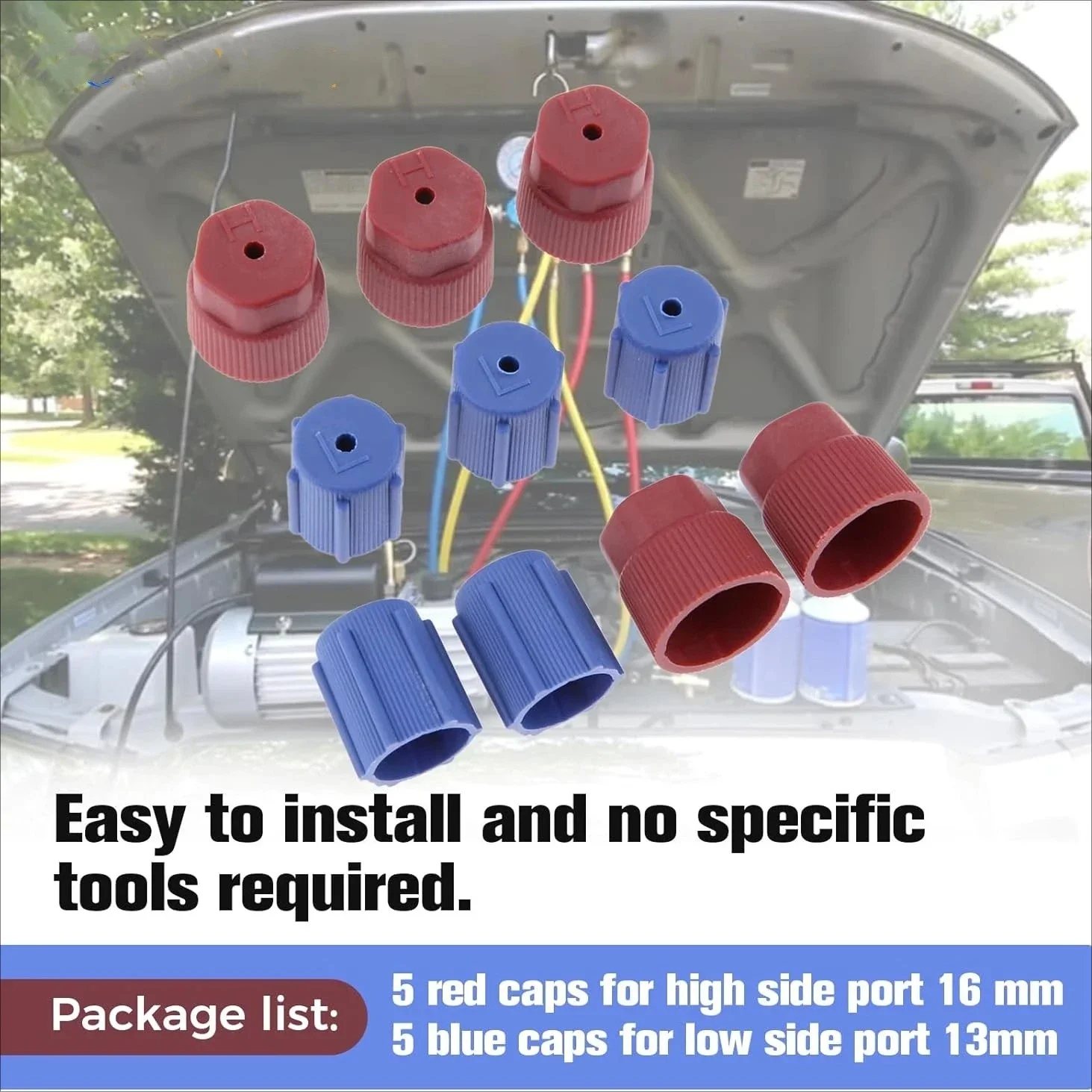 

10pcs R134a Cap AC Caps 13mm & 16mm Air Conditioning Service AC System Charging Port Caps for Car Air-conditioning Replacement