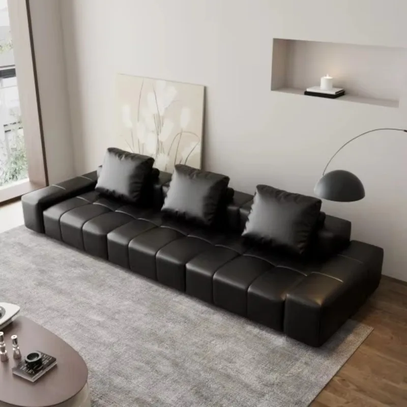 

-For Minimalist Lawrence Black Real Leather Modular Sectional Couch Luxury Modern Living Room Furniture Straight Row Sofa&