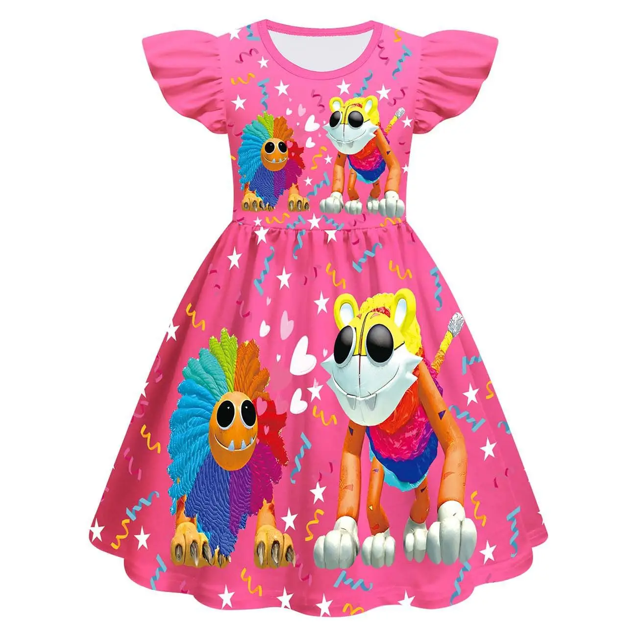 فستان صيفي كابوس كريترز فستان أسد يارنابي بطباعة مزدوجة الجوانب فستان الأميرة للفتيات الصغيرات بأكمام قصيرة لحفلات الزفاف