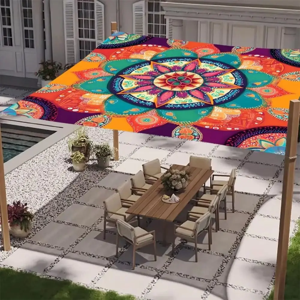 Sun Shade Rectangular Shape Sunshade Sail Bohemian Print Waterproof Fabric Patio Canopy Flower Print UV Block Shade Deck Area
