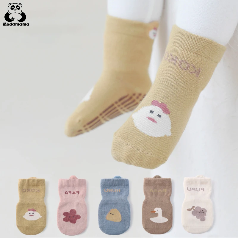 Modamama Baby Anti-Slip Newborn Socks Solid Color Autumn Rubber Non Slip Floor Socks Soft Cotton Infant Toddler Socks For baby