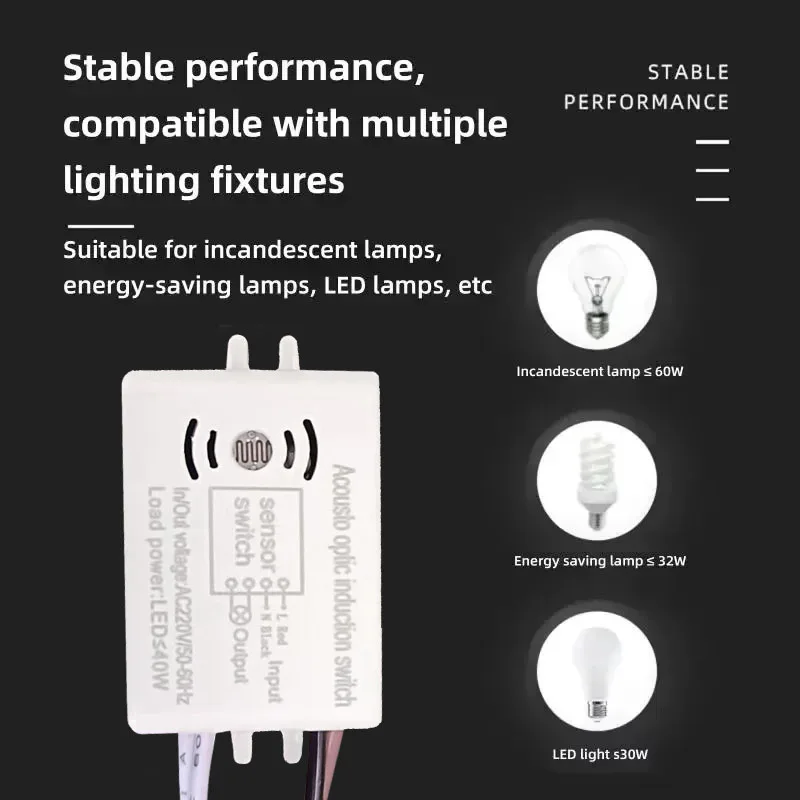 LED Acoustooptic Control Induction Switch Indoor Intelligent Auto On Off Lights Switch Automatic Voice Control Sensor Detector