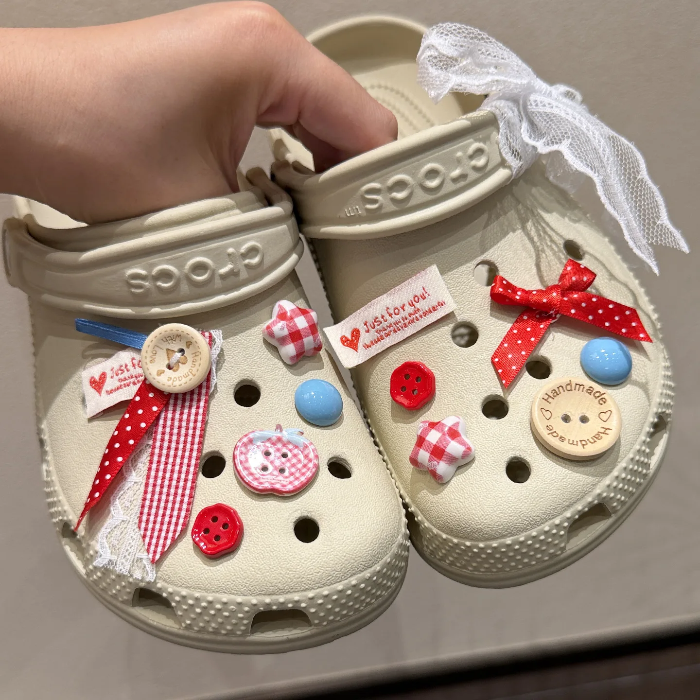 Polka‑dot Lace Bow Shoe Charms Set Cute Cartoon Plastics Decorations for Clogs & Sandals Perfect Gift