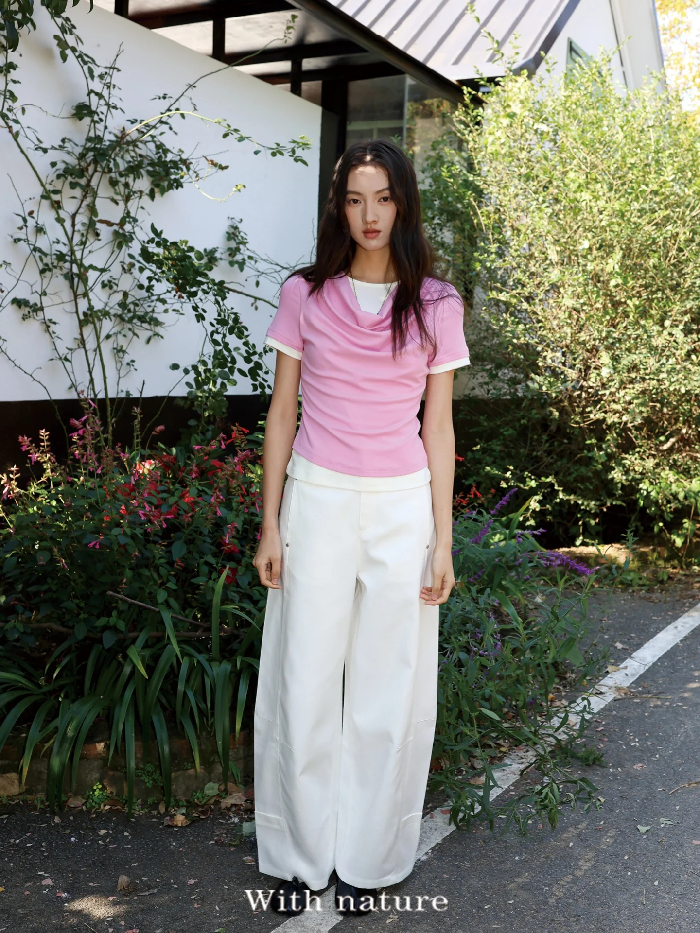 

Slim Fit ort Sve T-irt Color Blo Design Casual Sle Women's Faion Top Cotton Blend Fabric oulder Width Appropriate