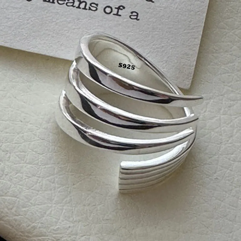 PANJBJ-anillos huecos de Plata de Ley 925 para mujer, joyería Vintage Irregular Punk cruzada de tres capas, regalo, triangulación de envíos