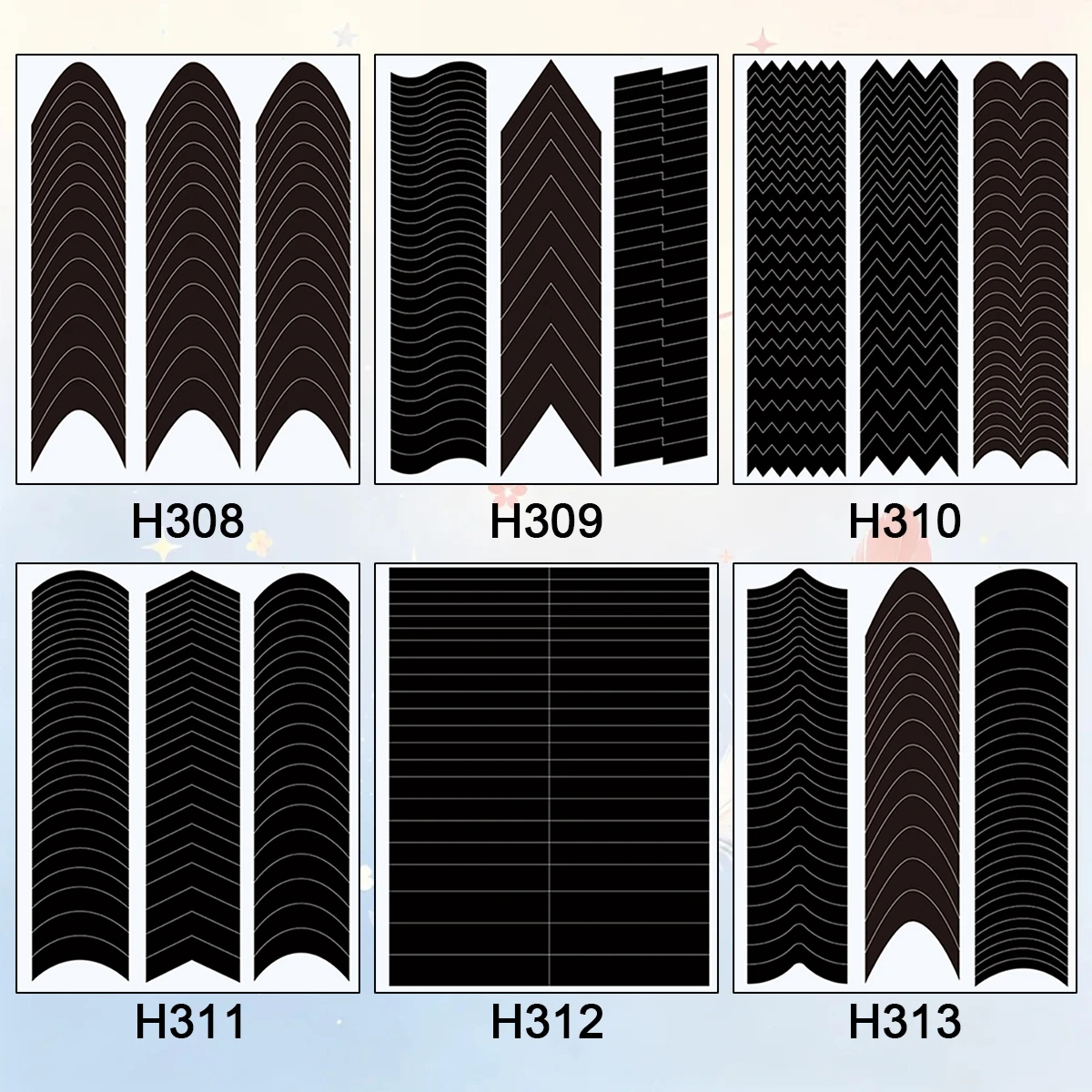 3 to 12 Sheets French Tip Nail Stencils Guide Stickers Chevron Curve Line Nail Art Templates Self-Adhesive Nail Stickers