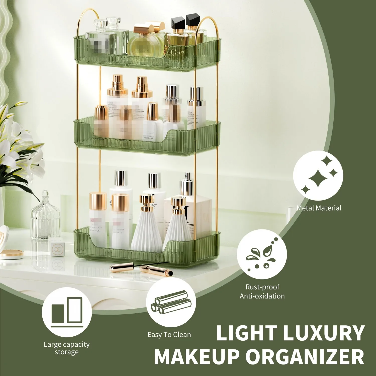 Bathroom Counter Organizer Countertop Shelf Perfume Holder for Dresser, Storage Box Tray for Cosmetic, Skin Care, Lipstick