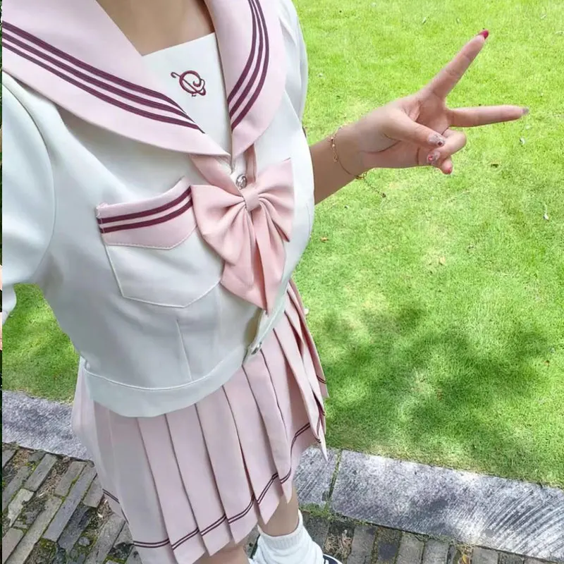 Studenti delle scuole medie universitarie giapponesi Vestito da marinaio rosa Set uniforme a maniche corte JK Costume cosplay Seifuku per le donne