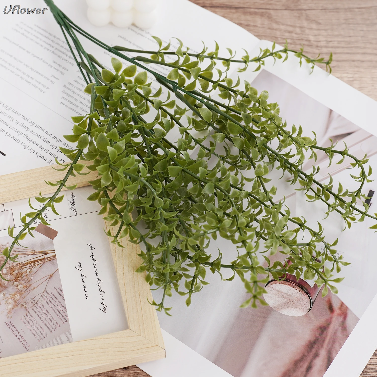 2 قطعة أوراق المال الاصطناعية الأوكالبتوس متعددة البتلة العشب النباتات الخضراء المنزل في الهواء الطلق حديقة حفل زفاف نبات صناعي الزخرفية #4
