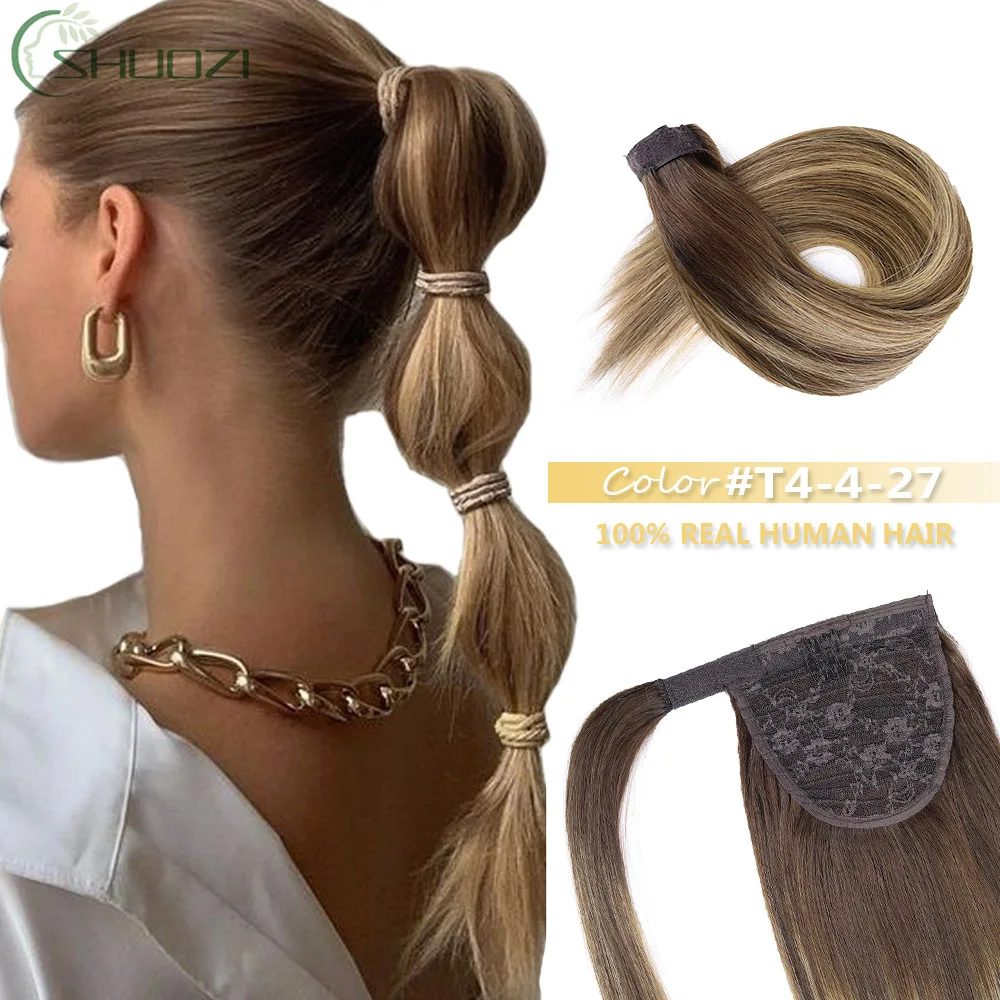 Ekstensi rambut manusia Ponytail 16 inci 70g, ekstensi rambut ekor kuda klip dalam rambut sambungan Remy bungkus sekitar ekor kuda ekstensi rambut manusia