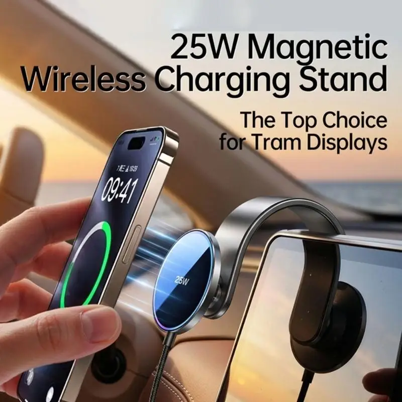 R53C Arched Arm Wireless Charging Phone Holder for Car and Navigation Use