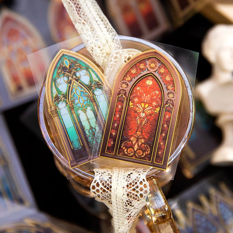 Yoofun 6x200cm Aesthetic Gothic Church Glass Window Tape Cathedral Masking Tape for Laptop Notebook Journal Scrapbooking diy