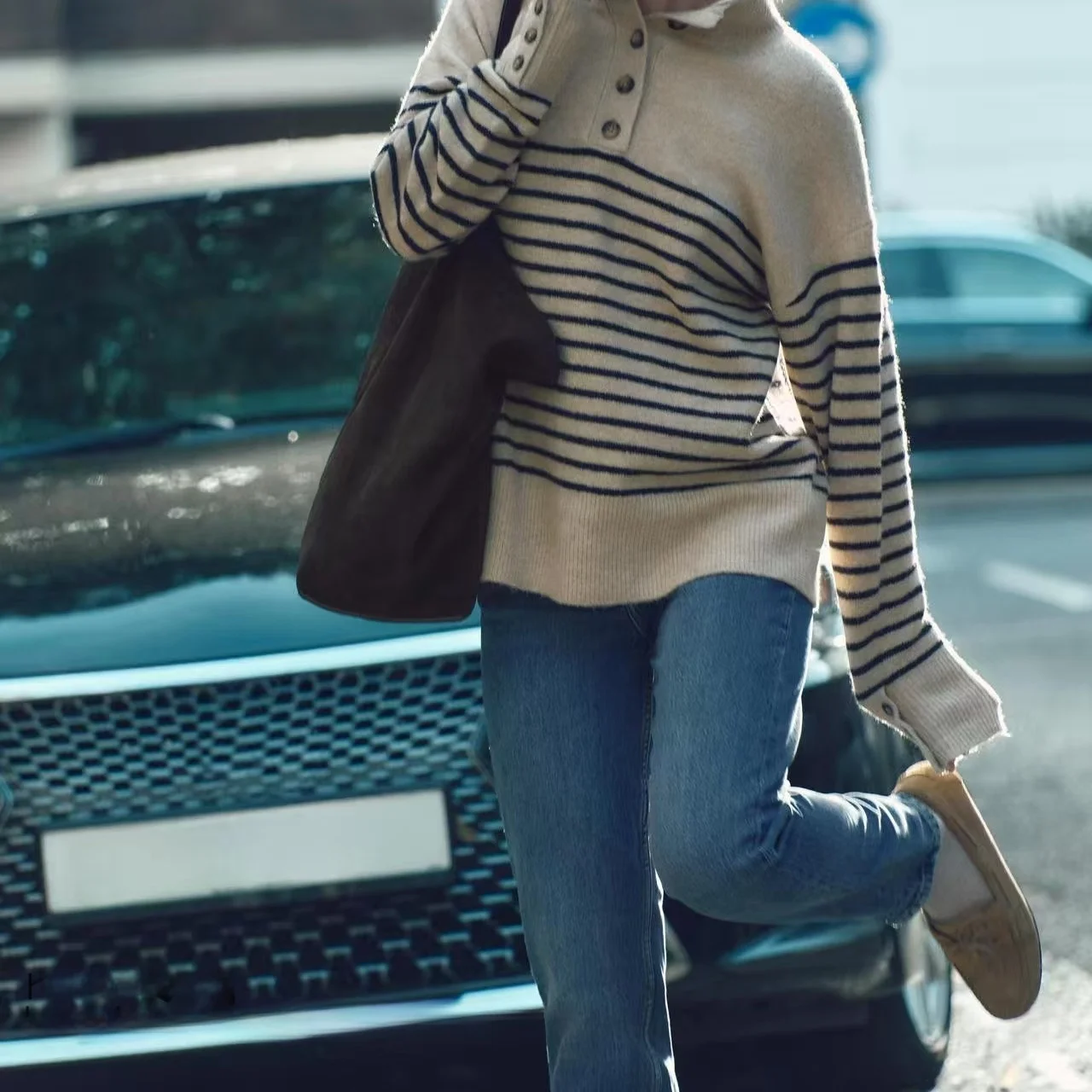 Faionable Striped Long Sve Knitted Sweater Casual Stand Collar Autumn Winter Warm Thermal Women's Knitwear Commute Sle