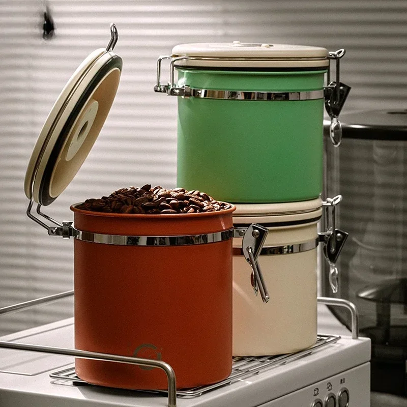 Coffee bean sealed tank 304 stainless steel, coffee powder storage tank one-way exhaust valve storage tank