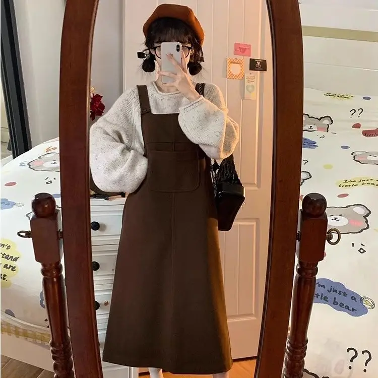 

French Retro Suspender Skirt Women 2024 Autumn Winter New Style Loose Slim Versatile Niche Design Mid-Length Sleeveless Dress