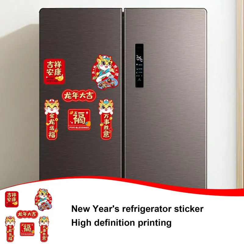 Etiqueta magnética do ano novo chinês, ímã do ano novo lunar para refrigeradores, dragão decorativo, 2024