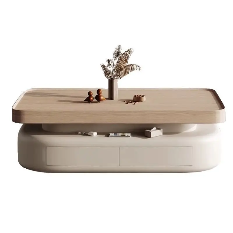 

cream style living room, home small apartment, wabi-sabi style designer, rectangular creative solid wood coffee table