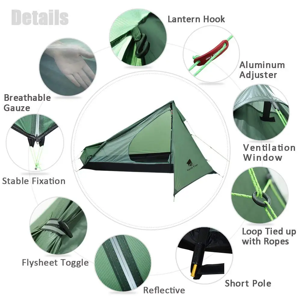 New Ultralight 1Person Backpacking Camping Tent 3 Season Professional 15D Nylon Silicon Coating Rodless Tent for Hiking Climbing