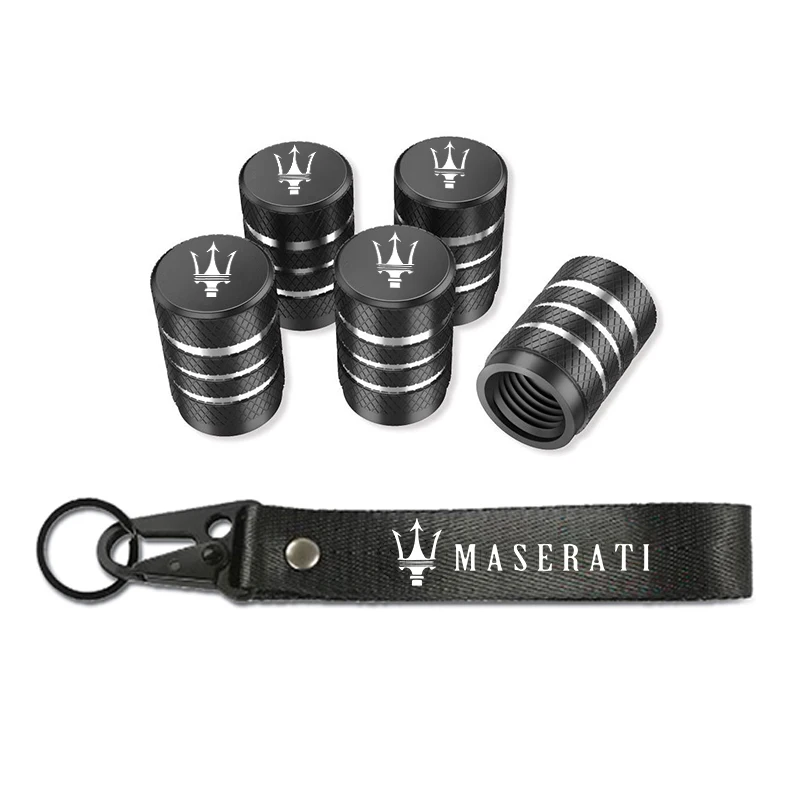 Aluminum Metal Car Tire Valve Cover Car Badge Nylon Keychain Ring For Maserati Quattroporte Spyder Levante Coupe GTS GranTurismo