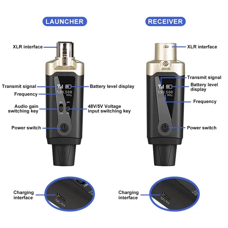 Imagem -06 - Conversor de Microfone sem Fio Uhf Transmissor Xlr e Receptor para Condensador Guitarra Receptor Adaptador de Transmissão