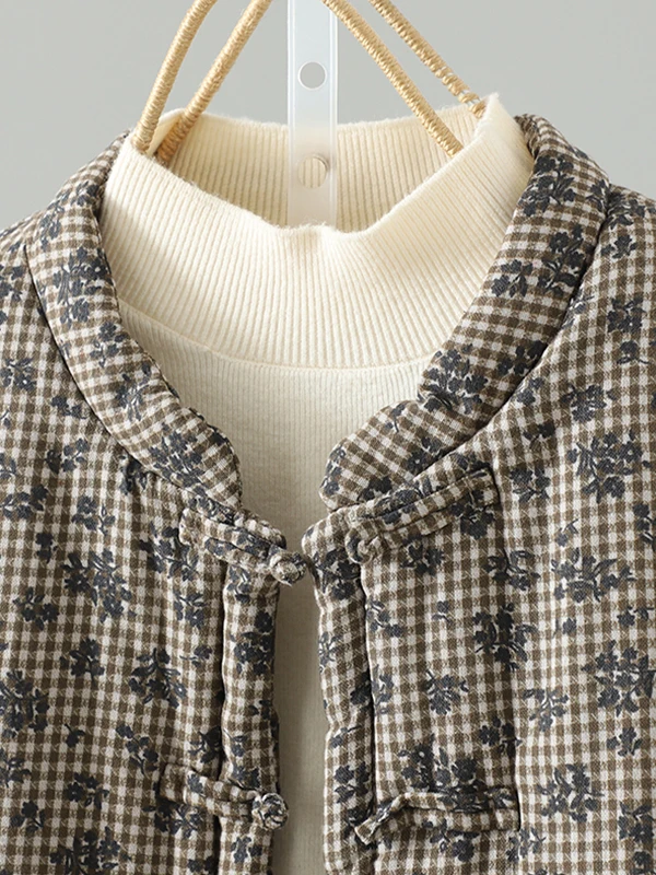 Thiened-abrigo de invierno de algodón para mujer, abrigo Retro con estampado de Sle, corte holgado, largo, cuello levantado, cierre de un solo botón