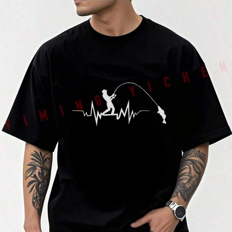 

2026 Cotton Casual T-shirt Personalized EKG & Fishing Print Motorcycle Tshirt Mens Summer Cycling Sportswear Tops Tee