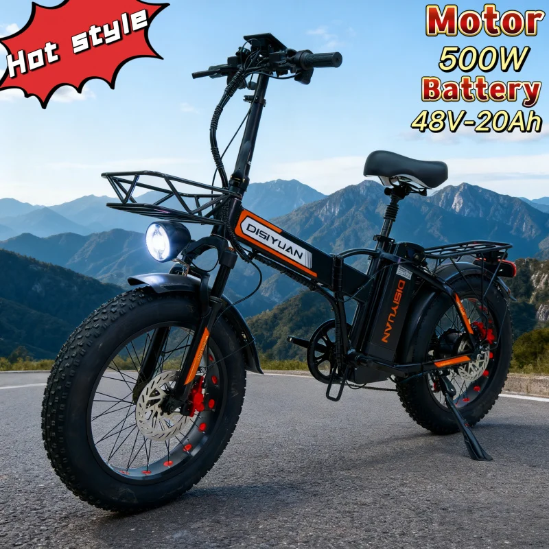 20-inch foldable E-Bike 500W motor adult snow tire bicycle 48V-30AH removable lithium battery electric bicycle