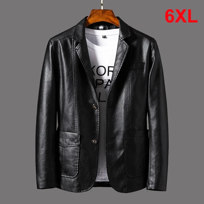 

Spring PU Jackets Men Solid Color Faux Leather Coat Casual Motorcycle Biker Leather Jacket Male Clothes Plus Size 5XL 6XL