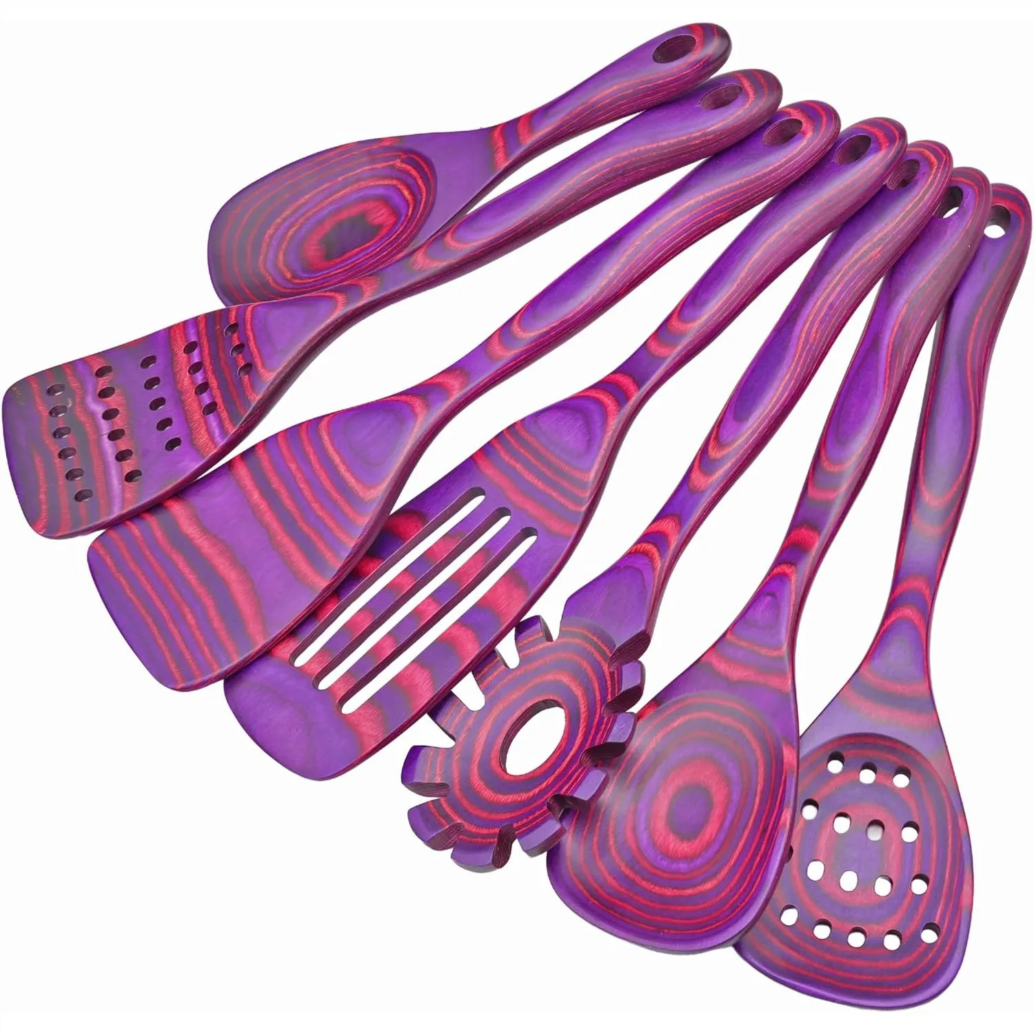 

7 Pcs Pakkawood Kitchen Utensils Set - Non-Stick Wooden Spoons for Cooking - Heat Resistant, Durable & Stylish