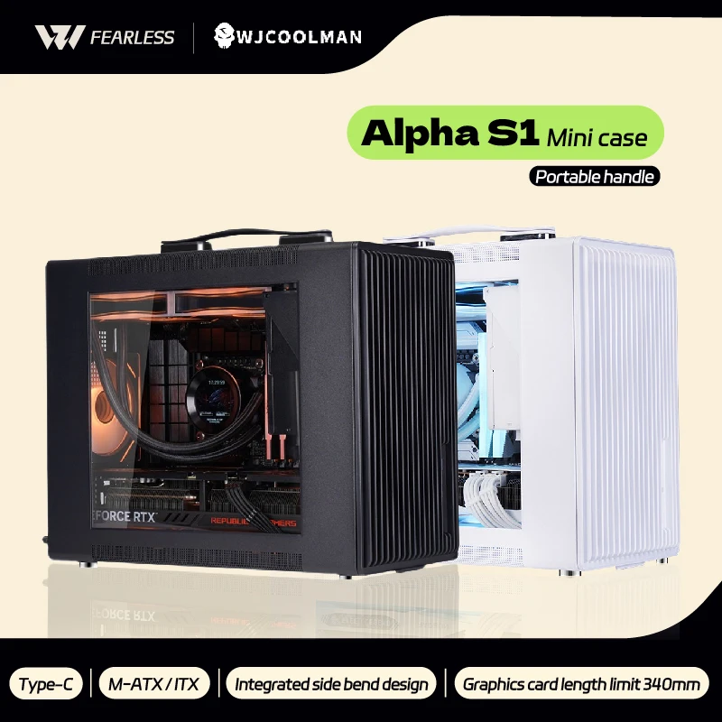 

WJCOOLMAN Alpha S1 Transparent glass M-ATX PC Case Support U3 Type-C gabinetes gamer Desktop Portable MINI Small computer case