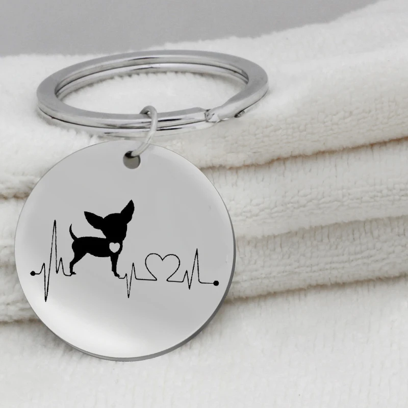 Heartbeat Chihuahua Bulldog Dachshund Bull Terrier KeyChain Jewelry Cute Puppy Dog Key Ring