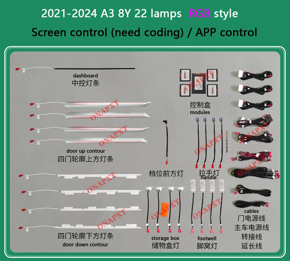 Auto Strip Voor Audi A3 8V 8Y S3 RS3 2013-2021 Mqb Dashboard Ontluchter Decoratieve Omgevingslicht led Sfeer Nozzle Lamp 30-Kleur