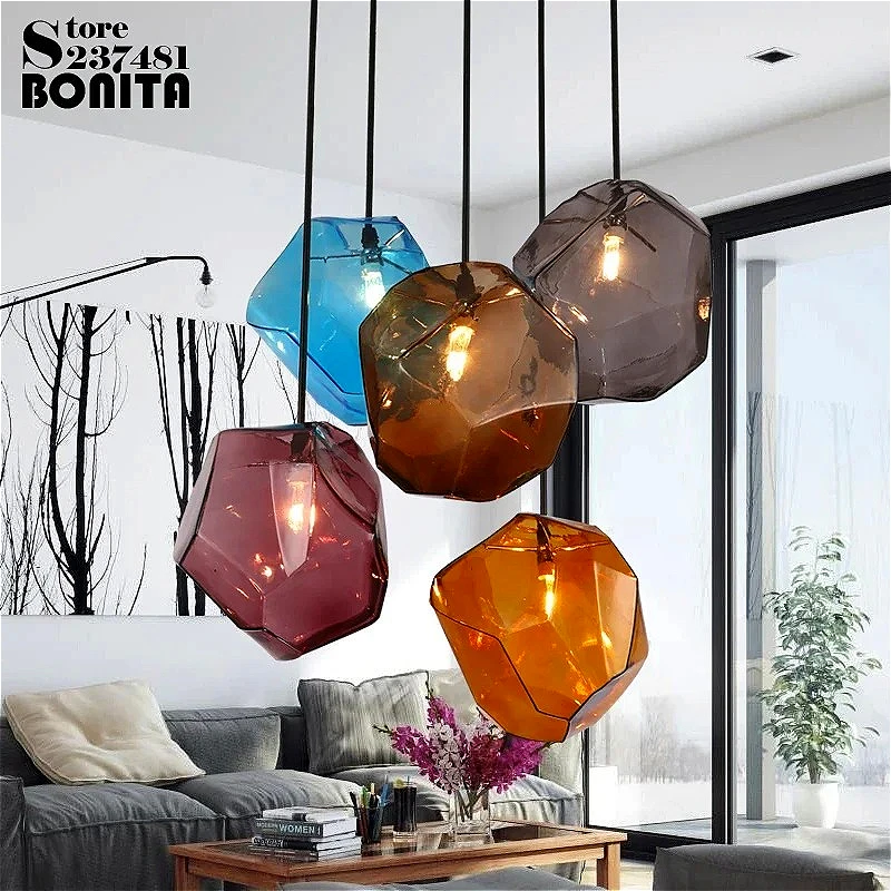 

Modern Hanging Lamps Ice Cubes Crystal Glass droplight loft Colorful LED Stone design lamp pendant lighting
