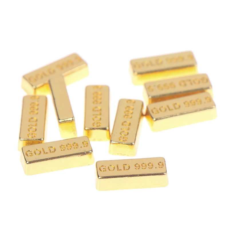 10pcs/set 1:12 Dollhouse Miniature Gold Bars Coin Model For Doll House Decor Accessories Kids Pretend Play Toys Gifts